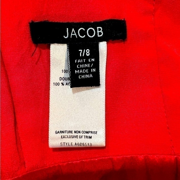 JACOB Silk Mini Dress Coral Plunge Fit Flare Medium Y2K Wedding Guest Party - Picture 11 of 11